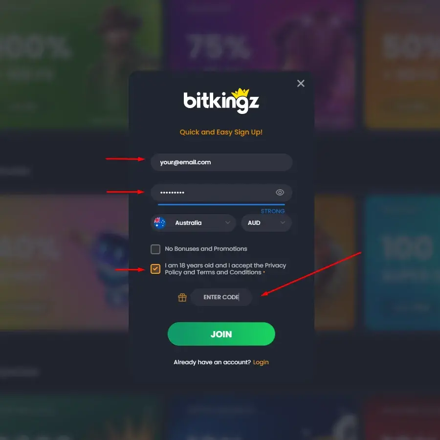 How do claim a bonus at BitKingz